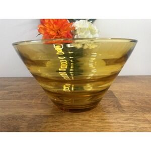 Vintage Hazel Atlas Waterfall Amber Glass Large Serving Bowl Mid‎ Century